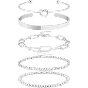 Sterling Silver Plated Bangle Cuff Non Tarnish Trendy Stack Bracelets for Women